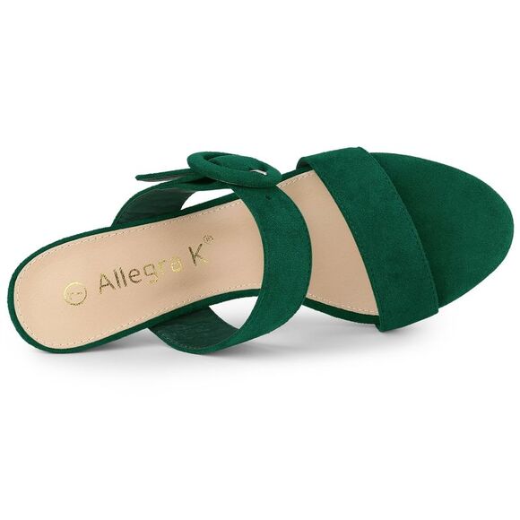 Opened Toe Buckle Stiletto Heels Slide Green Sandals - Picture 5 of 6